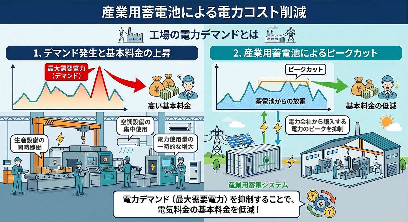 工場の電力デマンドとは（産業用蓄電池による電力コスト削減）